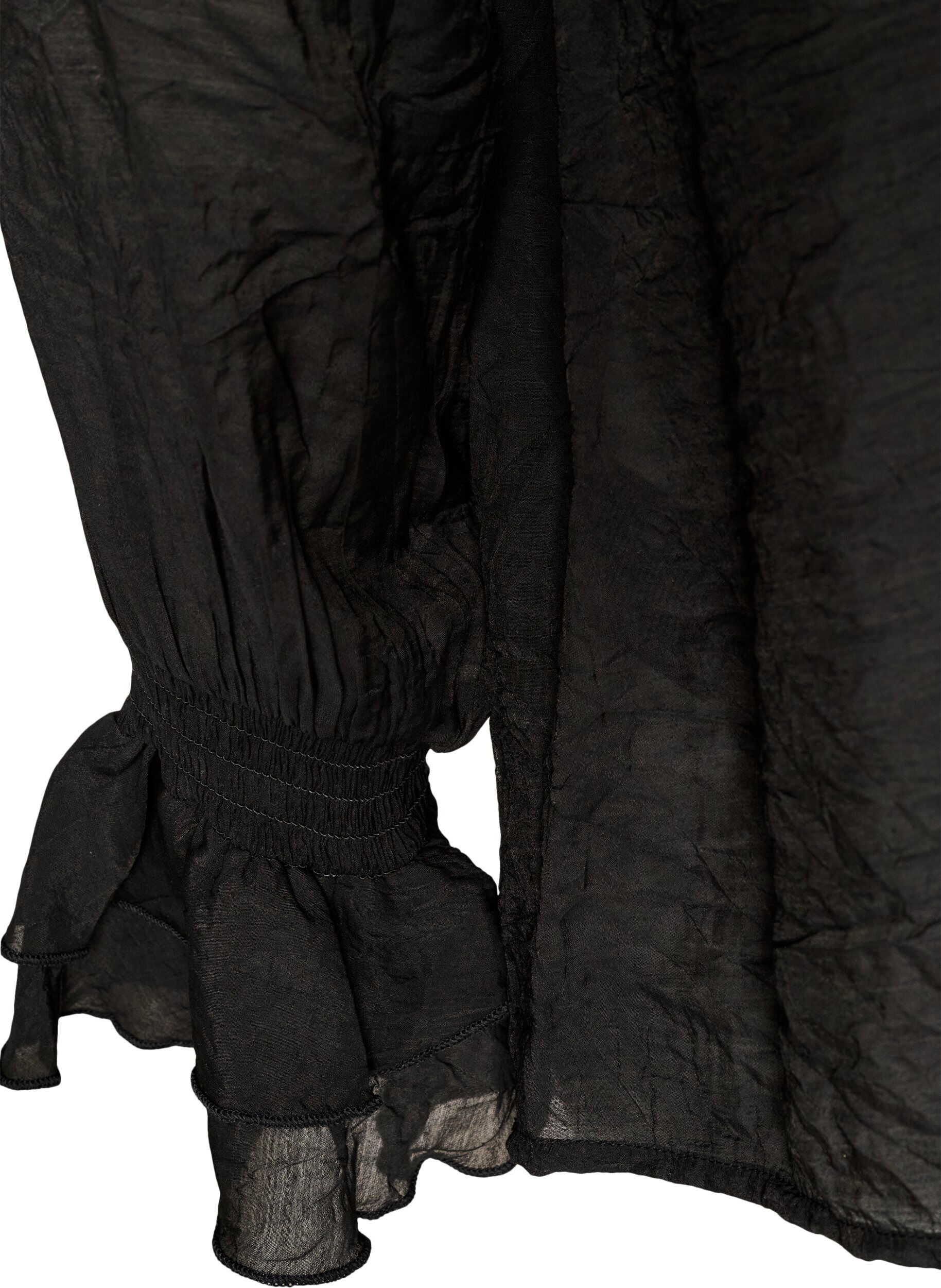 ZizziViskosebluse mit R&uuml;schen und langen &Auml;rmeln, Schwarz, Packshot image number 3