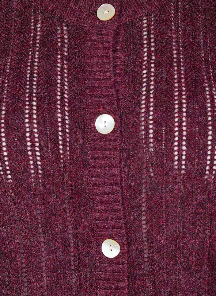 Gestrickter Cardigan mit Lochmuster, Dunkles Bordeaux, Packshot image number 2