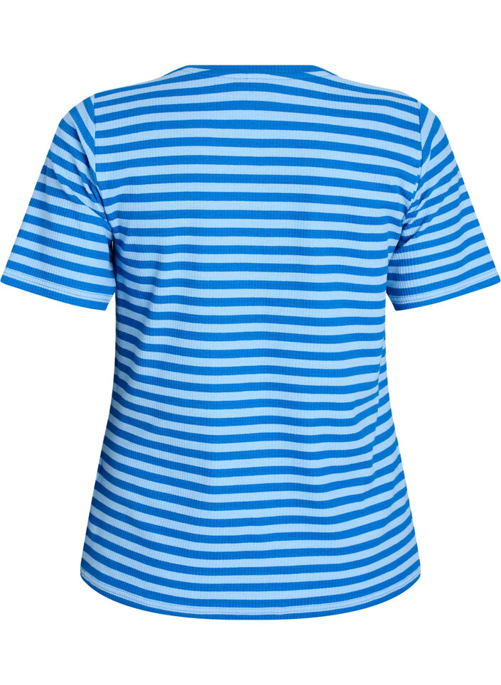 Gestreiftes T-Shirt mit gerippter Struktur, Blau, Packshot image number 1