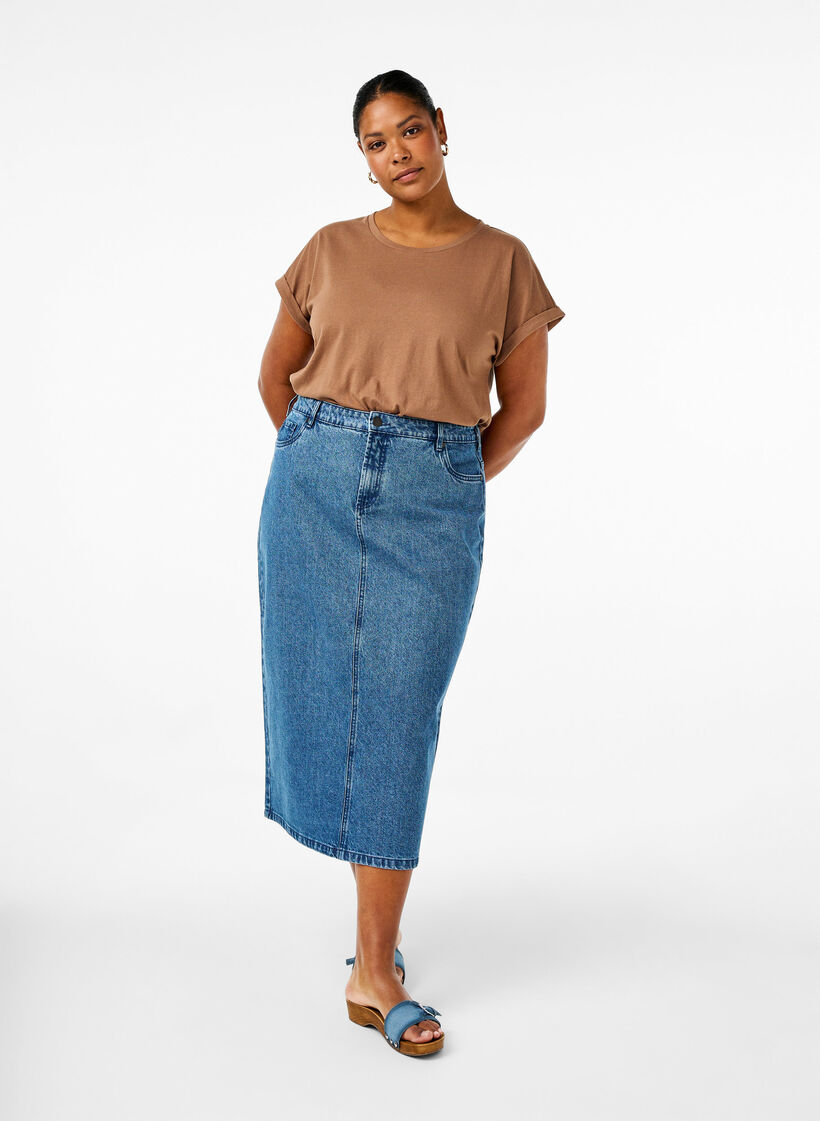 Kurzärmliges T-Shirt aus einer Baumwollmischung, Braun, Model image number 1