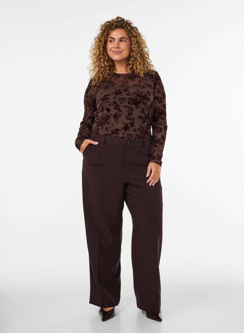 Bluse aus Mesh mit gebl&uuml;mtem Muster, Braun, Model image number 1