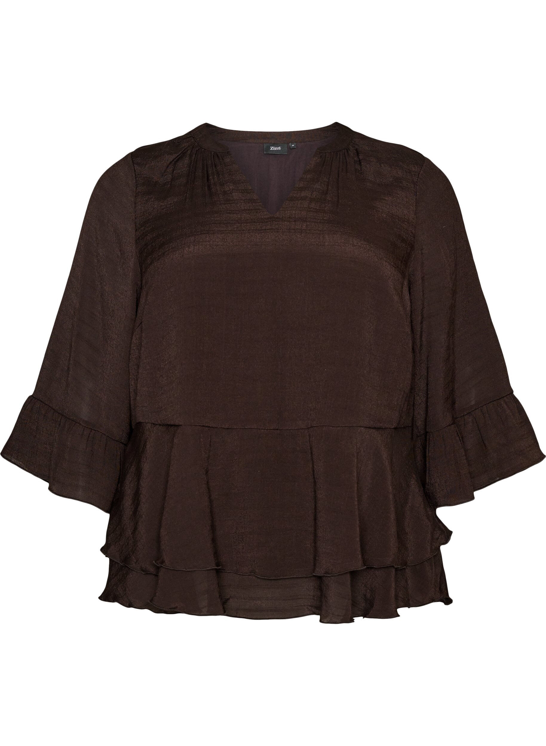 ZizziBluse mit 3/4-&Auml;rmeln und R&uuml;schendetails, Braun, Packshot image number 0
