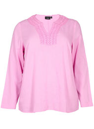 Bluse aus Baumwolle mit Häkeldetail, Begonia Pink, Packshot