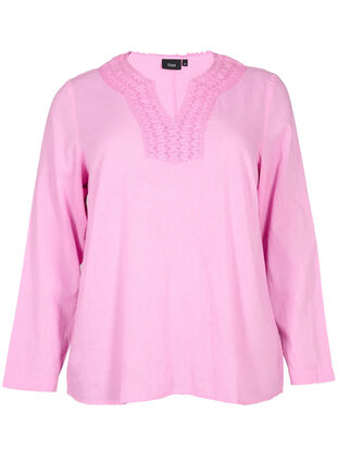 Bluse aus Baumwolle mit Häkeldetail, Begonia Pink, Packshot image number 0
