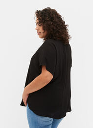 Bluse mit kurzen Ärmeln und Rundhalsausschnitt, Black, Model