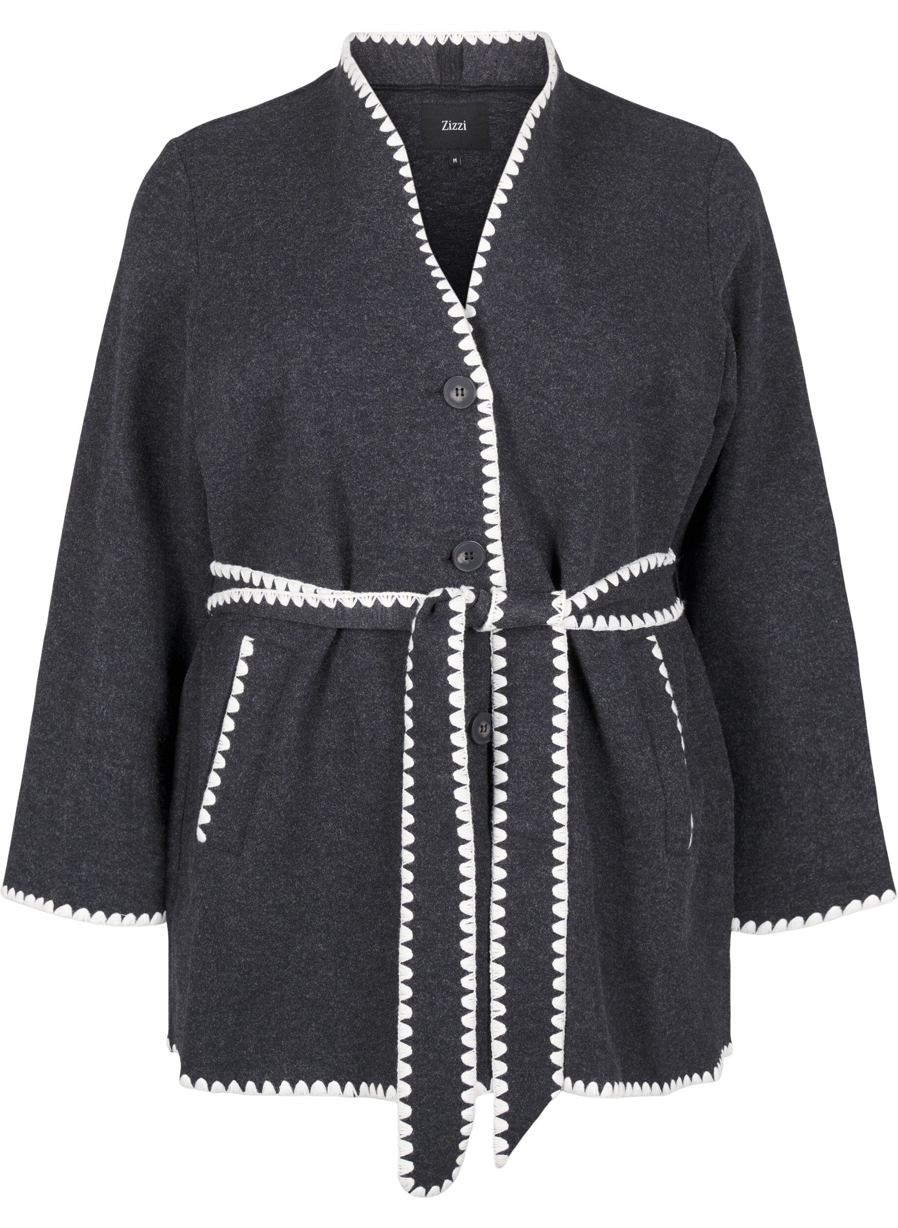 ZizziMantel mit kontrastfarbenen R&auml;ndern, Dark Grey Melange, Packshot image number 0