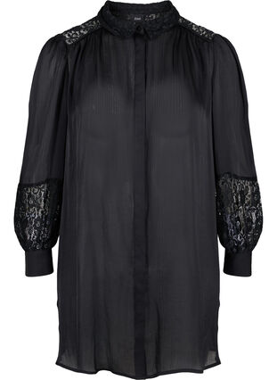 Langes Kleid mit Spitzendetails, Black, Packshot image number 0