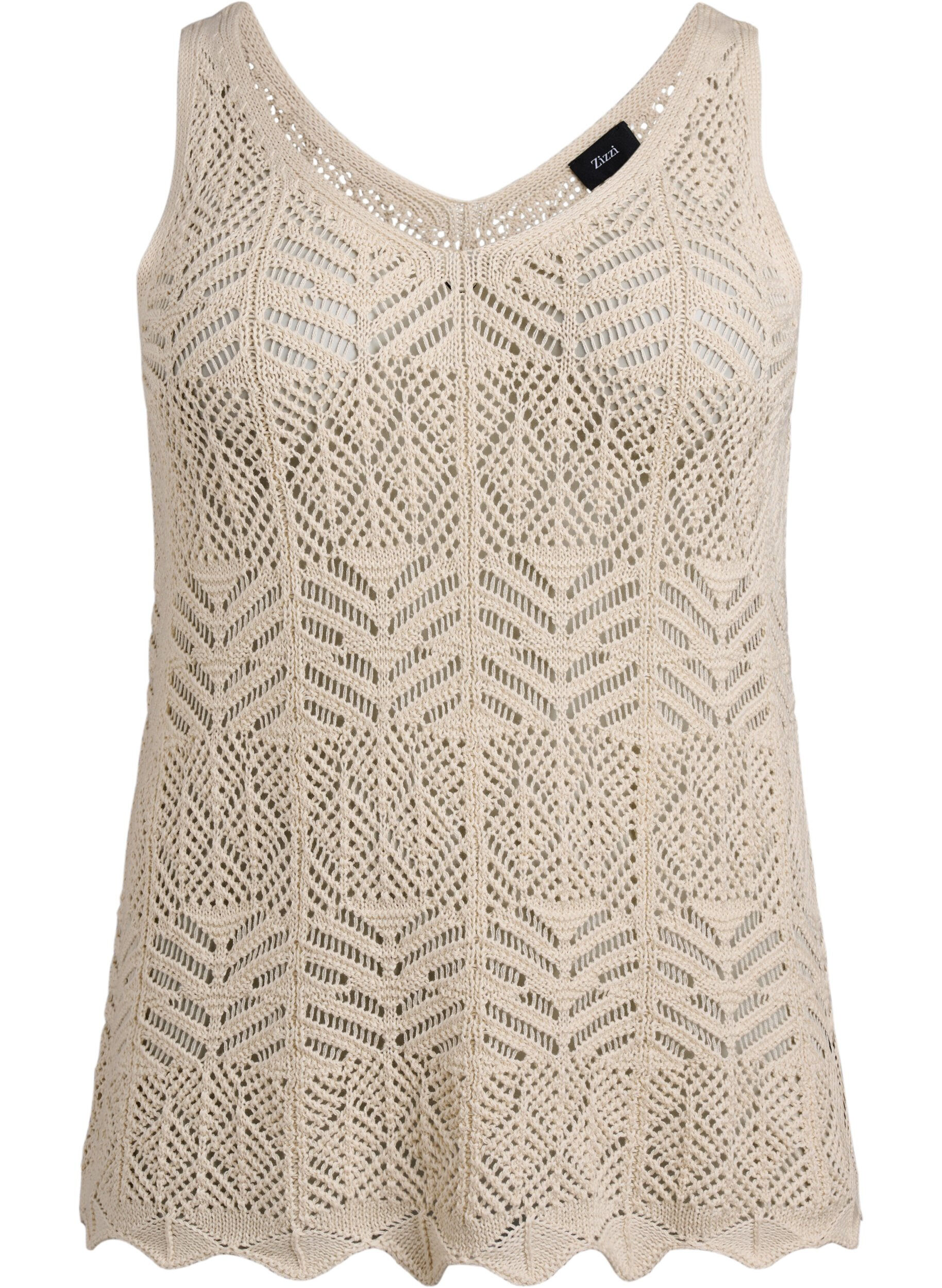 Zizzi&Auml;rmellose Stricktop mit V-Ausschnitt, Beige, Packshot image number 0