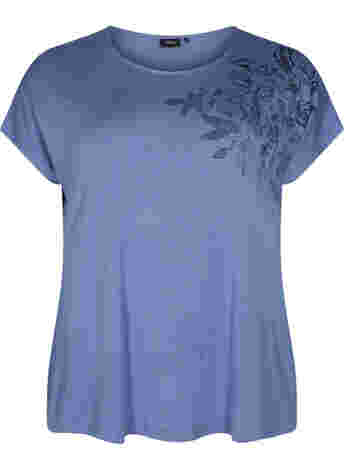 Kurzärmeliges Viskose-T-Shirt mit Blumendruck