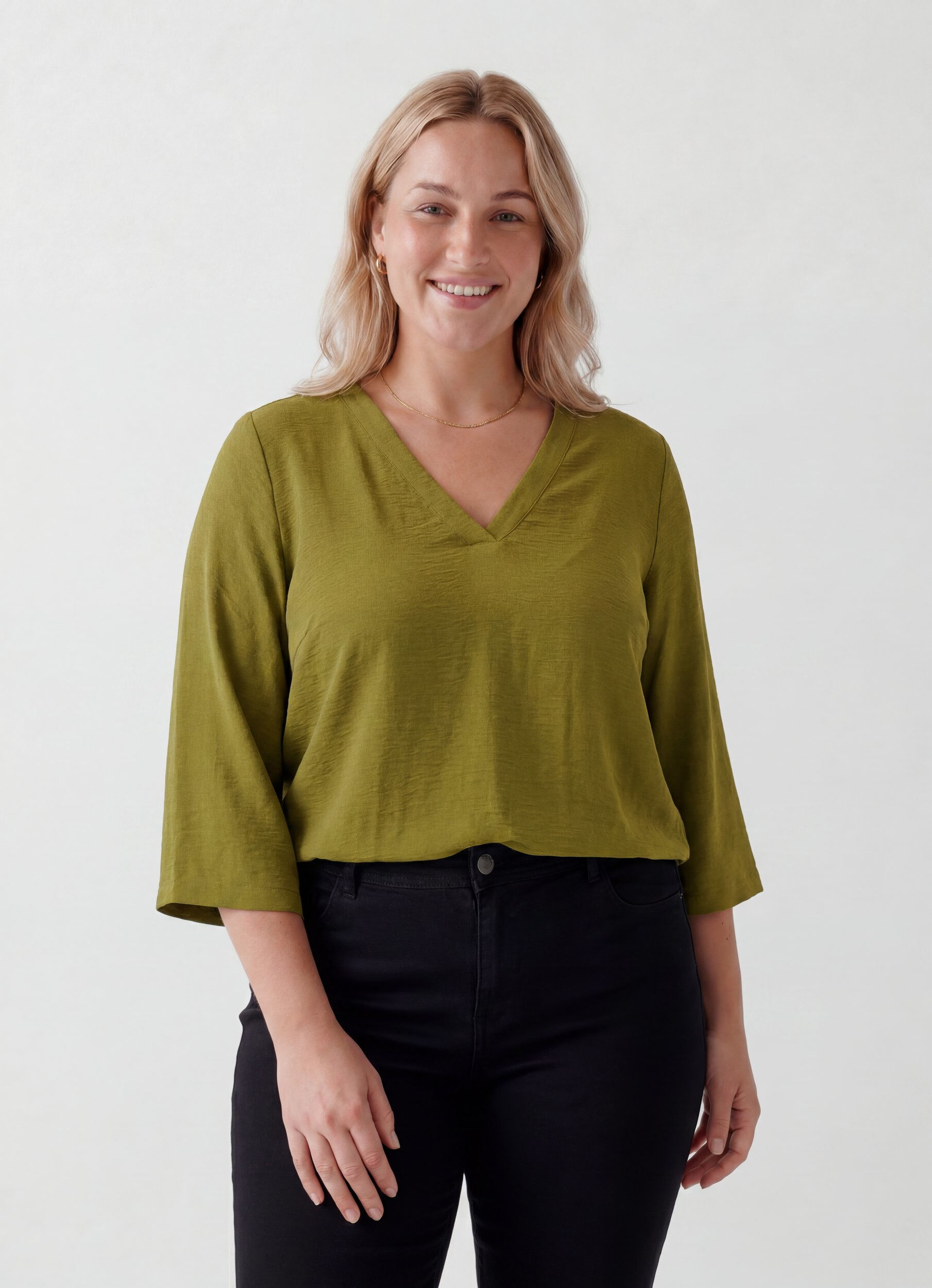 Bluse mit 3/4-&Auml;rmeln, Gr&uuml;n, Model
