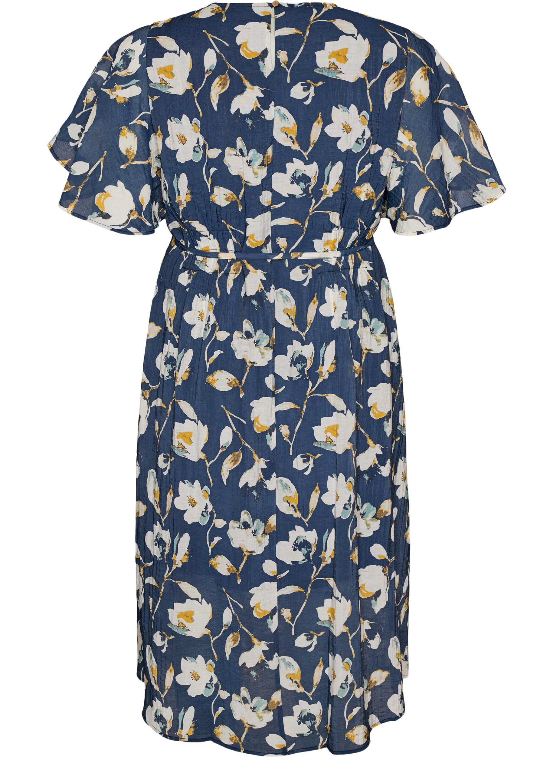 ZizziKn&ouml;chellanges Kleid mit Fl&uuml;gel&auml;rmeln und Bindeg&uuml;rtel, Blau, Packshot image number 1