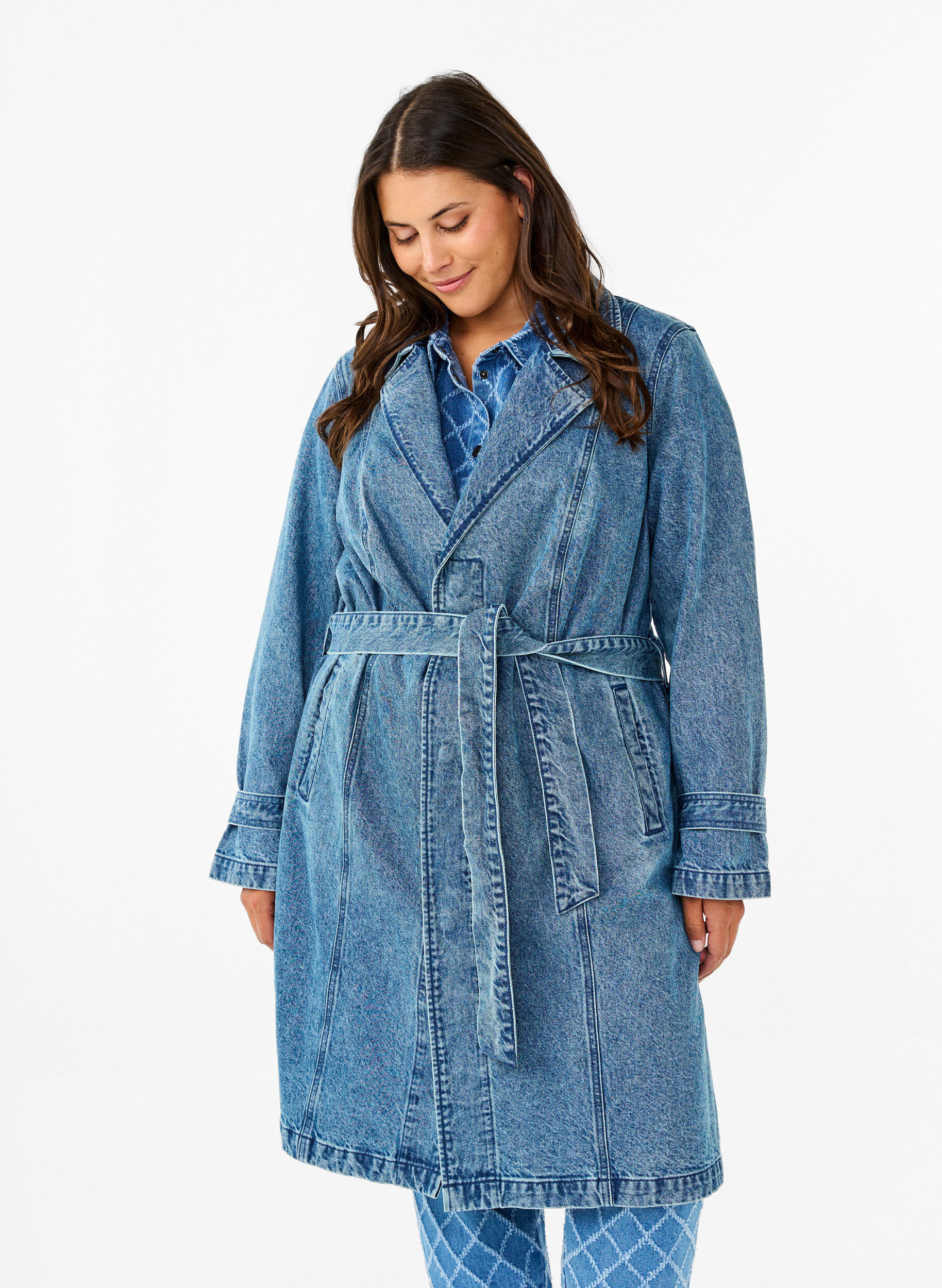 ZizziDenim-Trenchcoat mit G&uuml;rtel, Blue Denim, Model image number 2