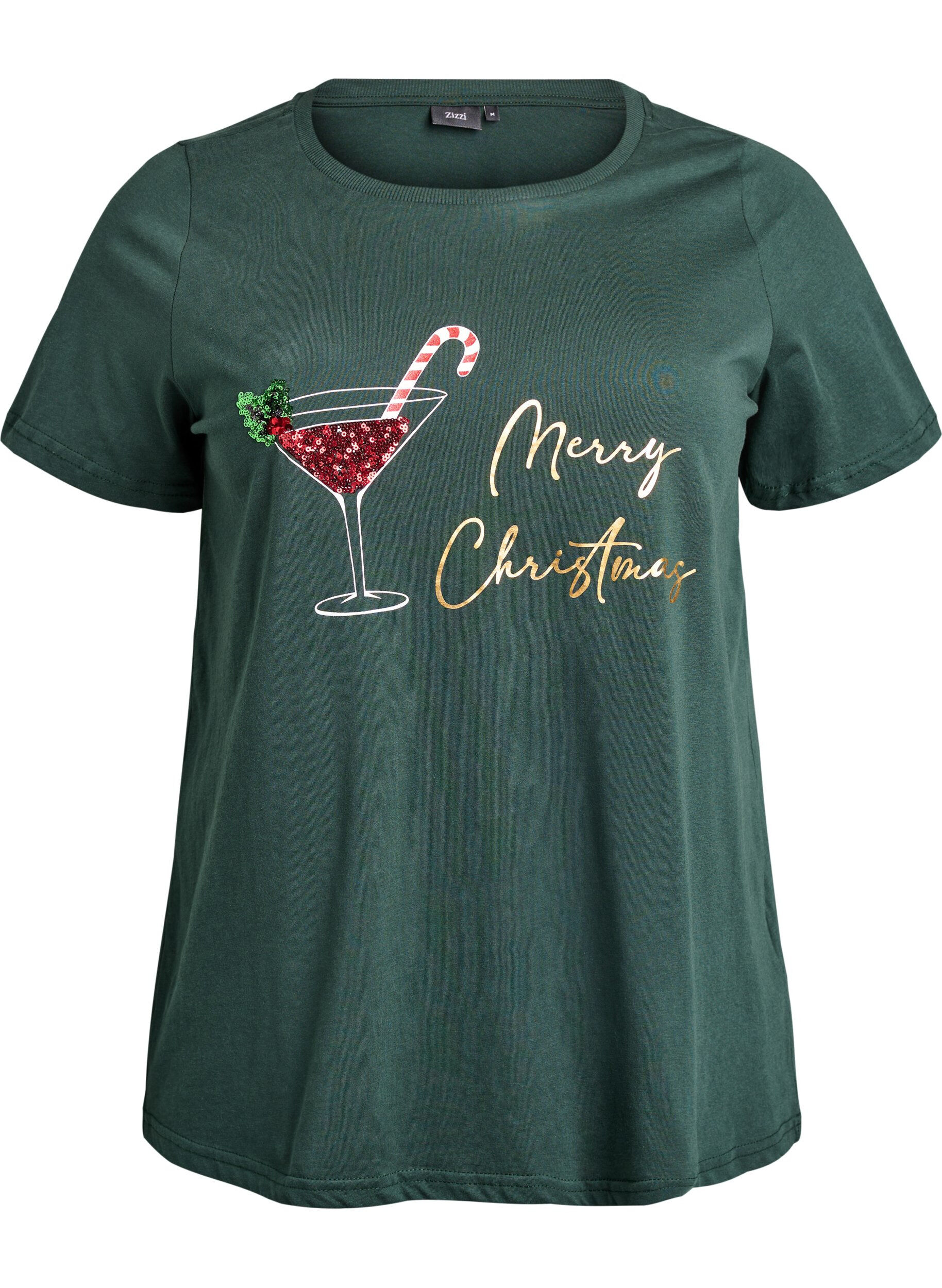 ZizziWeihnachts-T-Shirt aus Bio-Baumwolle, Gr&uuml;n, Packshot image number 0