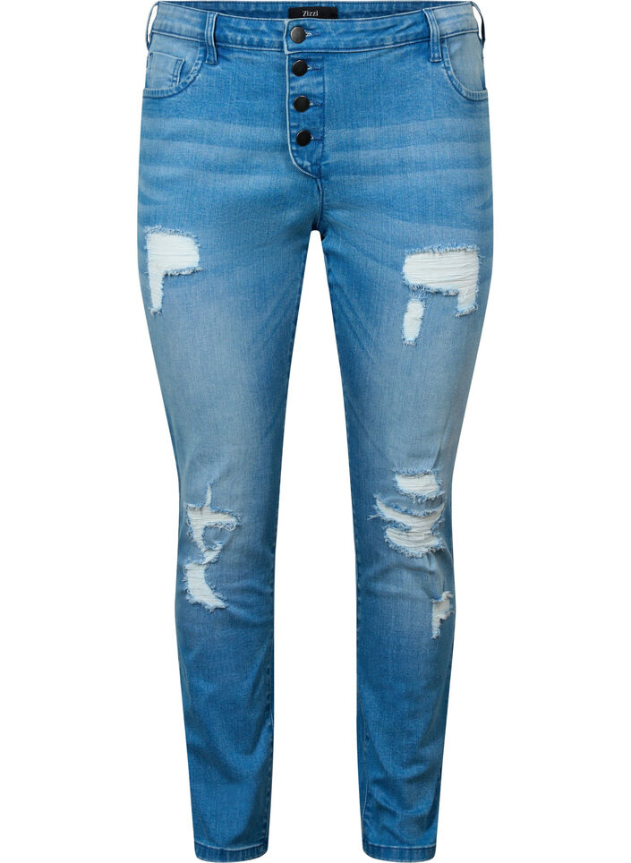 Ripped Emily-Jeans mit normaler Taille, Blue denim, Packshot image number 0