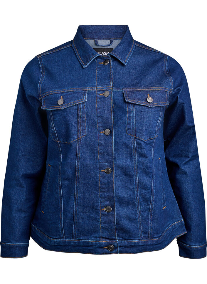Denim-Jacke aus elastischer Baumwollmischung, Blau, Packshot image number 0