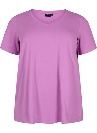 Einfarbiges basic T-Shirt aus Baumwolle, Iris Orchid, Packshot image number 0