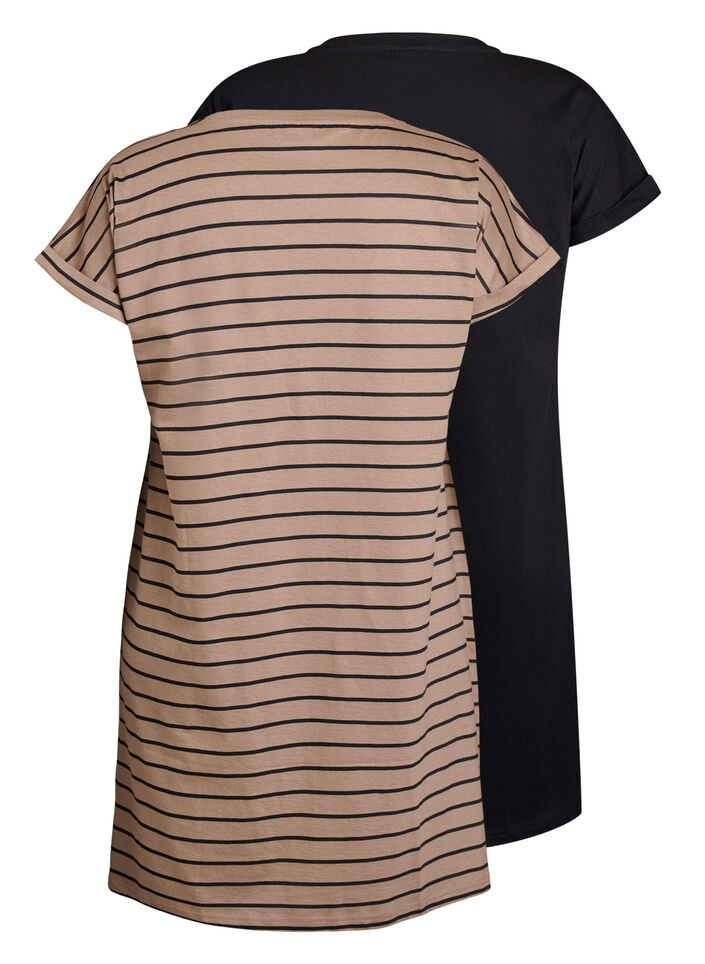 2er-Pack T-Shirt-Kleid mit kurzen &Auml;rmeln, Braun, Packshot image number 1