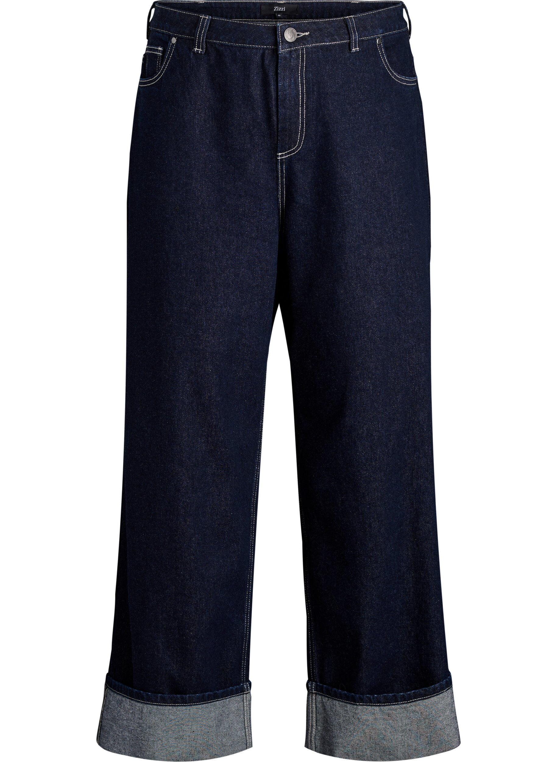ZizziJeans in weiter Passform mit breitem Umschlag und Kontrastn&auml;hten, Blau, Packshot image number 0