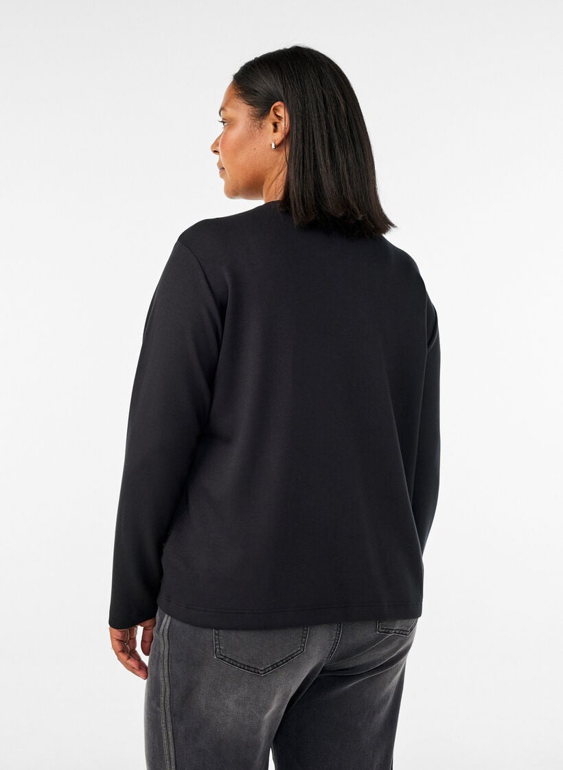 Bluse aus Jersey mit diagonalem R&uuml;schendetail, Schwarz, Model image number 2