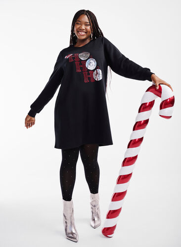 Sweatkleid mit Weihnachtsmotiv, Black HO HO HO, Image image number 0