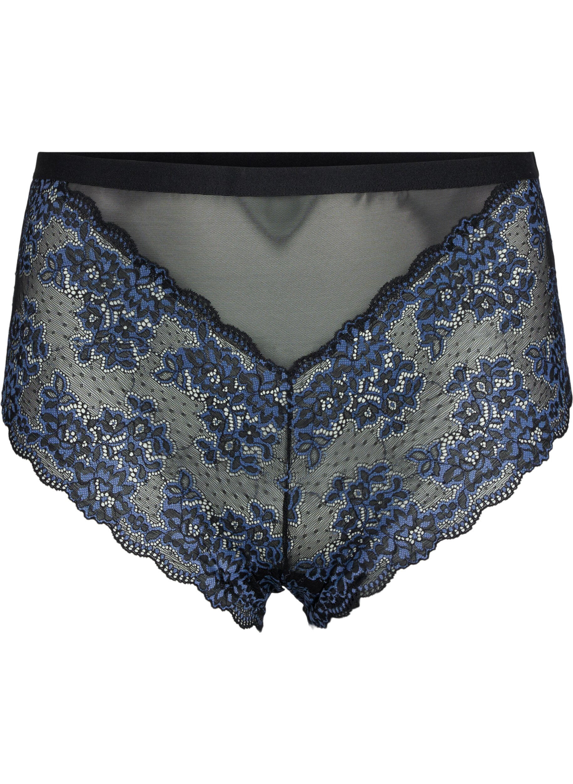 ZizziSlip mit Spitze und hoher Taille, Black w. blue lace, Packshot image number 0