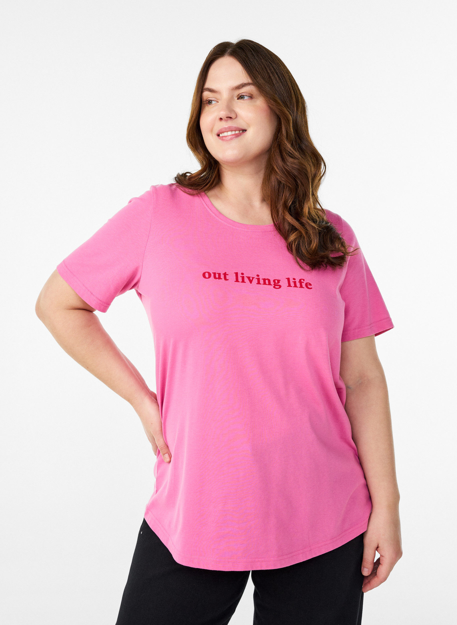 T-Shirt mit Print, Pink, Model