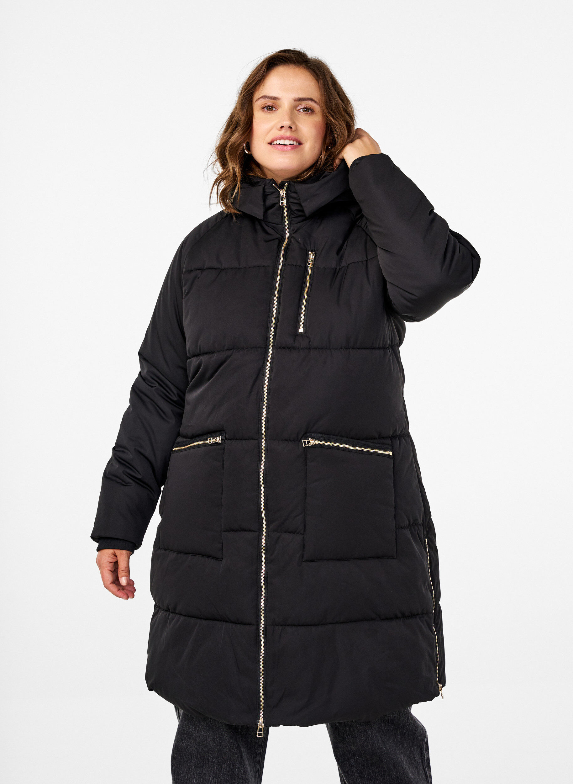 ZizziPufferjacke mit Kapuze, Schwarz, Model image number 0