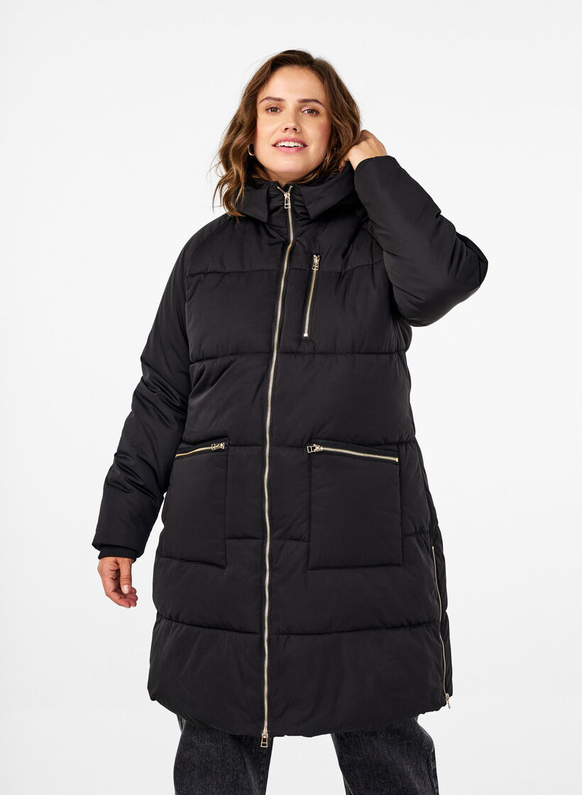 Pufferjacke mit Kapuze, Schwarz, Model image number 0