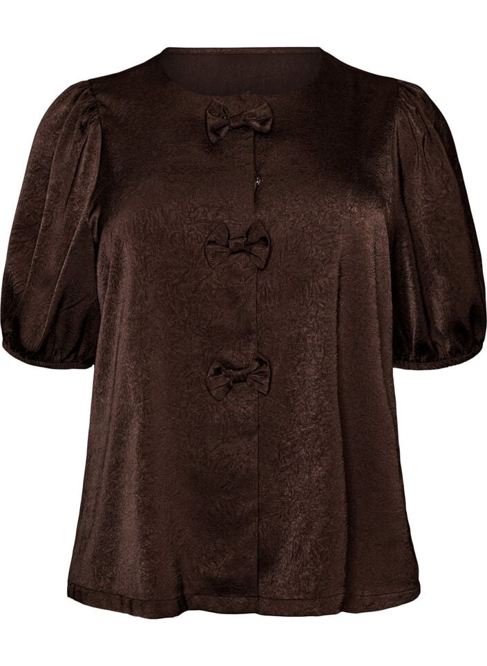 Bluse aus Satin mit Schleifen und ellbogenlangen &Auml;rmeln, Braun, Packshot image number 0