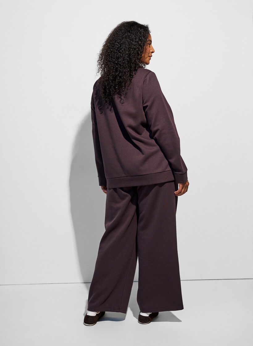 Hoch taillierte Sweatpants mit weitem Bein, Braun, Model image number 1