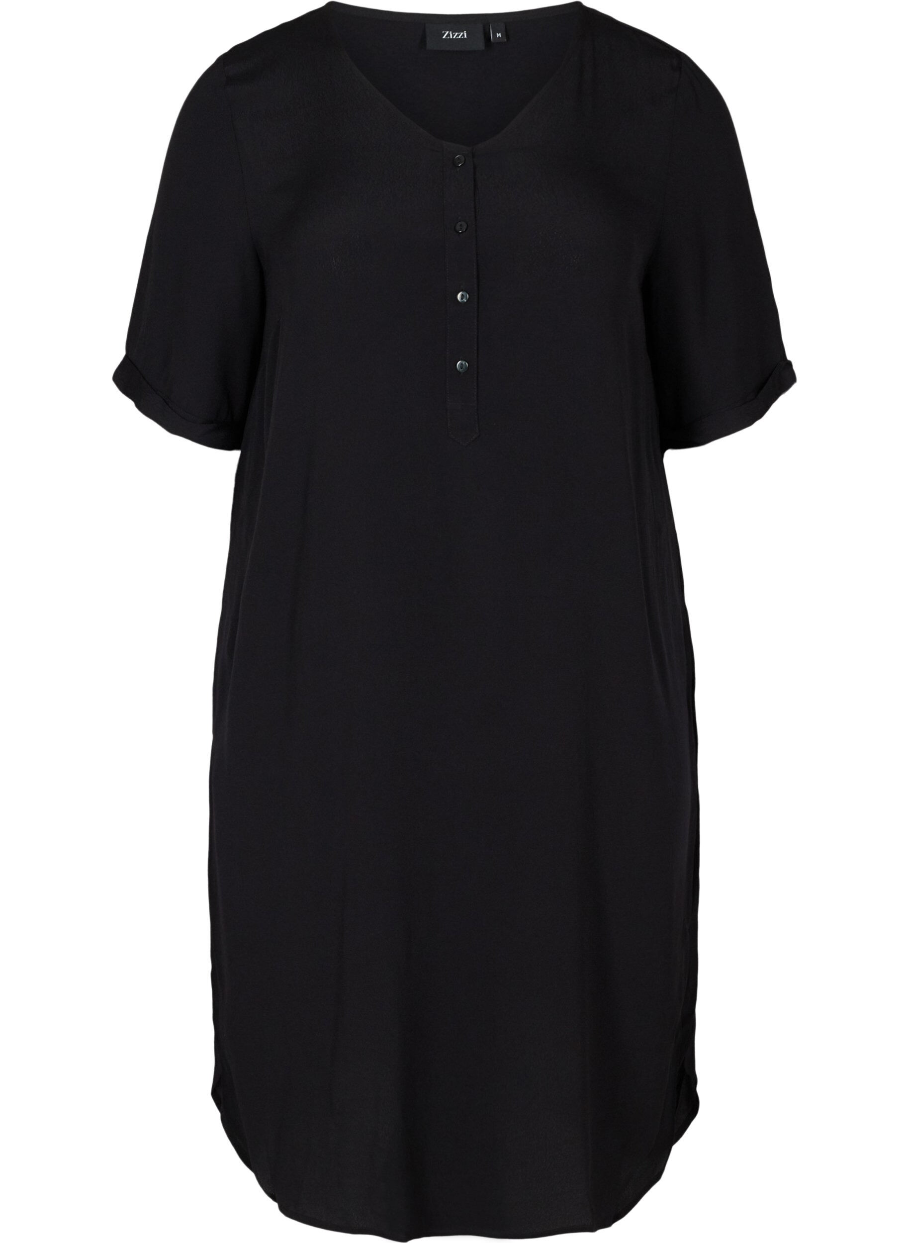 ZizziKurzarm Kleid aus Viskose mit Kn&ouml;pfen, Black, Packshot image number 0