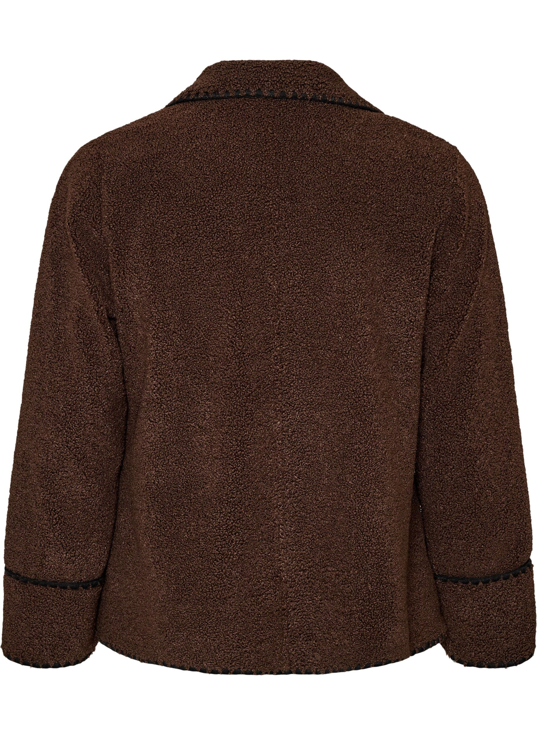 ZizziTeddyjacke mit Kontrastdetails, Braun, Packshot image number 1