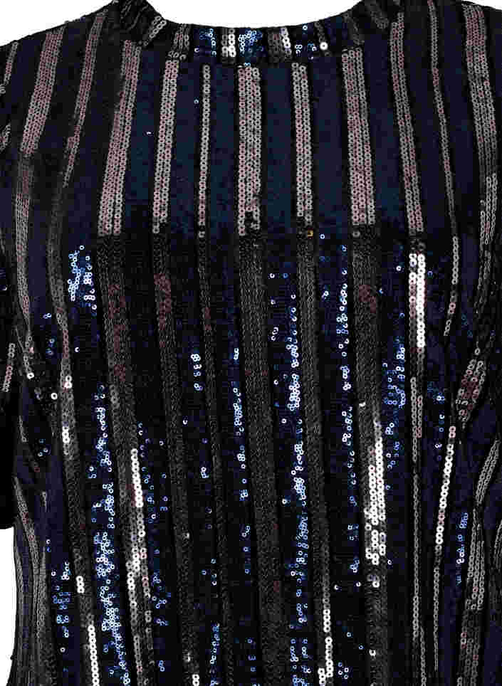 Kurzärmeliges Paillettenkleid mit Schlitz, Evening Blue Stripe , Packshot image number 2