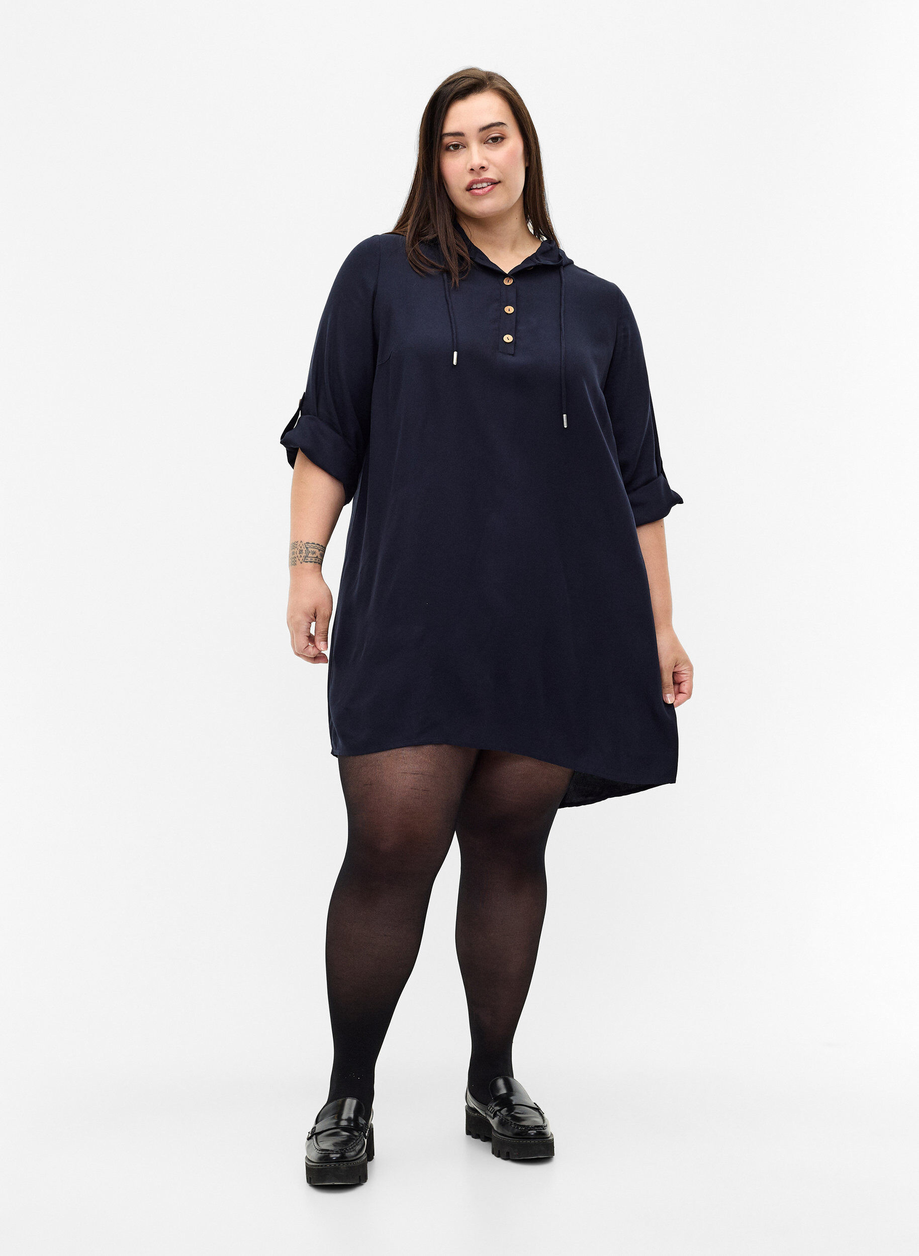 ZizziViskose-Tunika mit Kapuze, Navy Blazer, Model image number 2