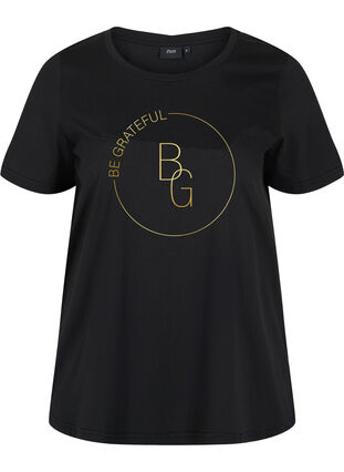 Kurzarm T-Shirt mit Print, Black BG, Packshot image number 0