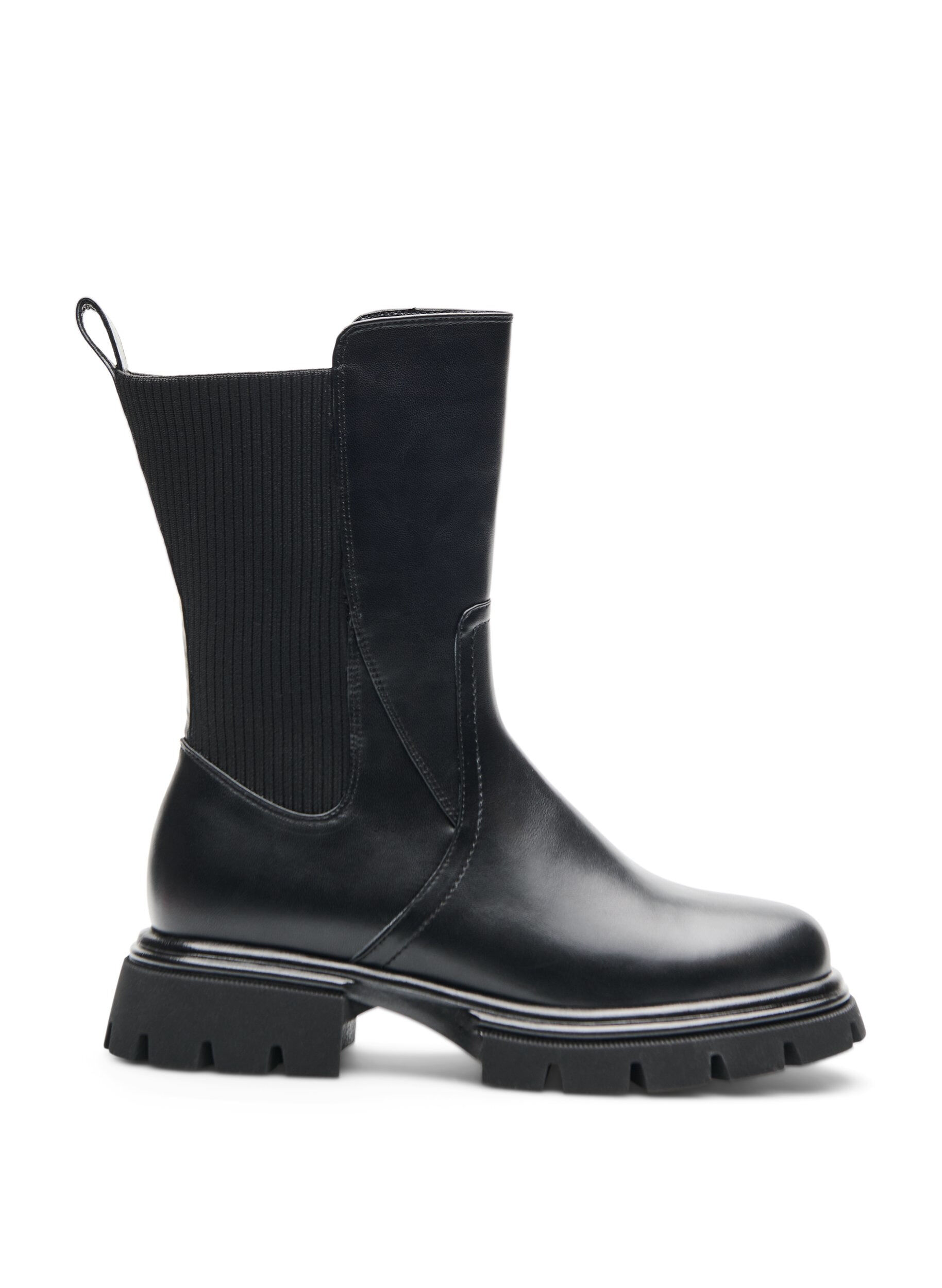 ZizziChelsea-Boot mit klobiger Sohle und gerippten Eins&auml;tzen, Schwarz, Packshot image number 0