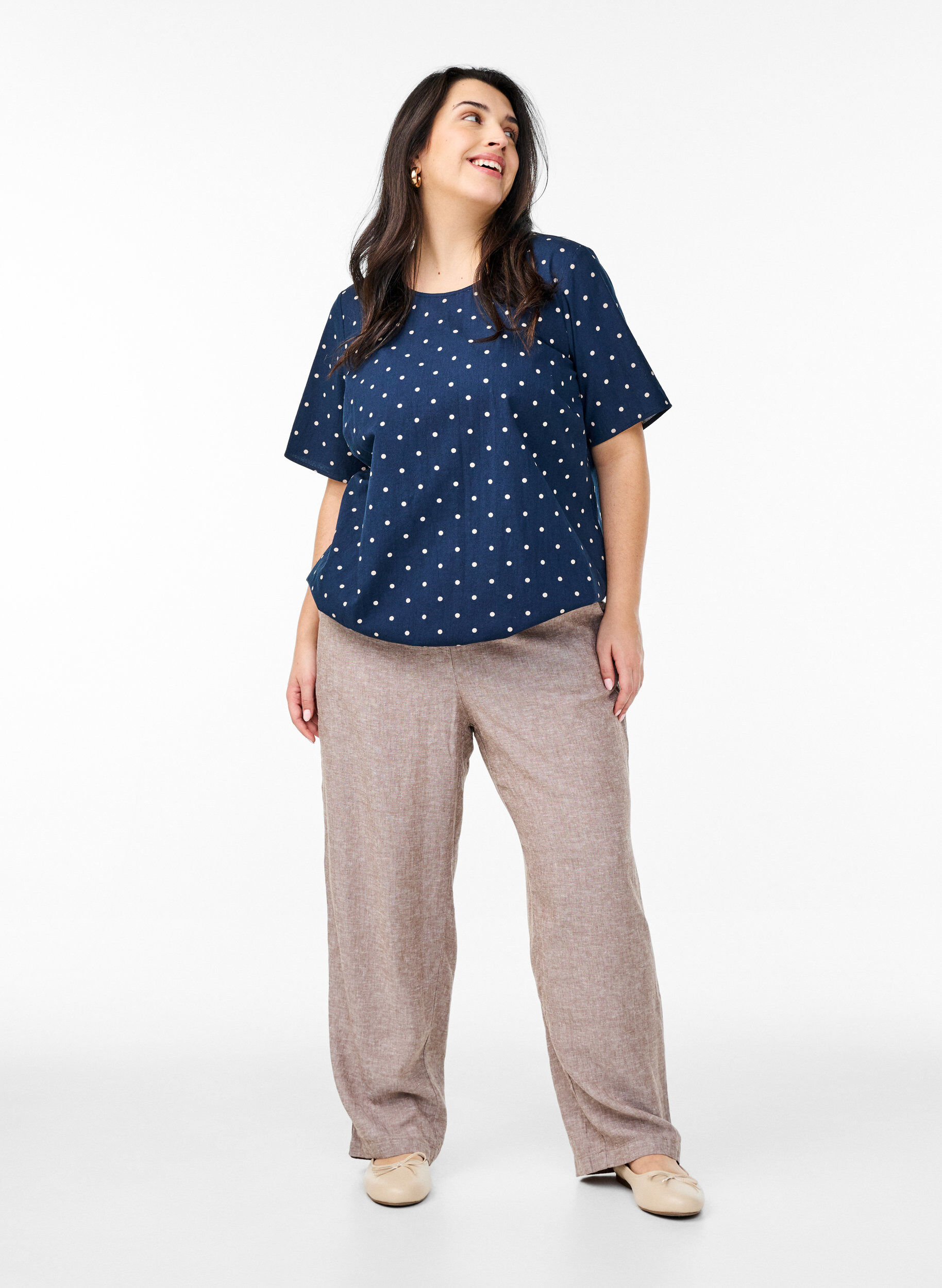 ZizziBaumwoll-Bluse mit Print und kurzen &Auml;rmeln, Blau, Model image number 1