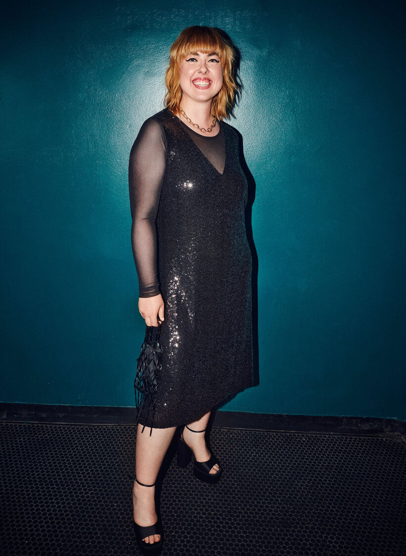 A-Linie-Paillettenkleid mit langen Ärmeln, Black, Image image number 0