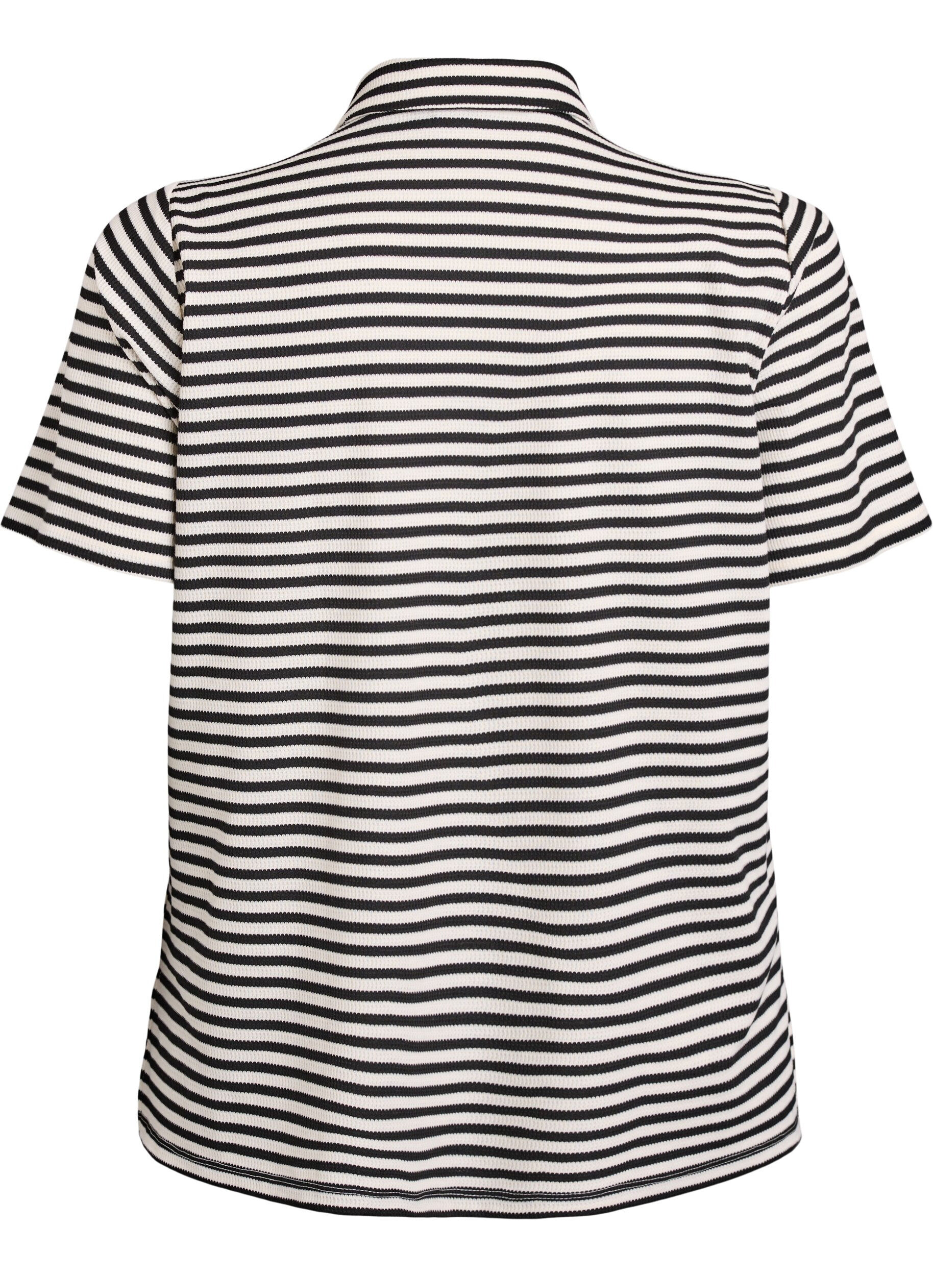 ZizziKurz&auml;rmeliges Poloshirt mit Streifen, Schwarz, Packshot image number 1