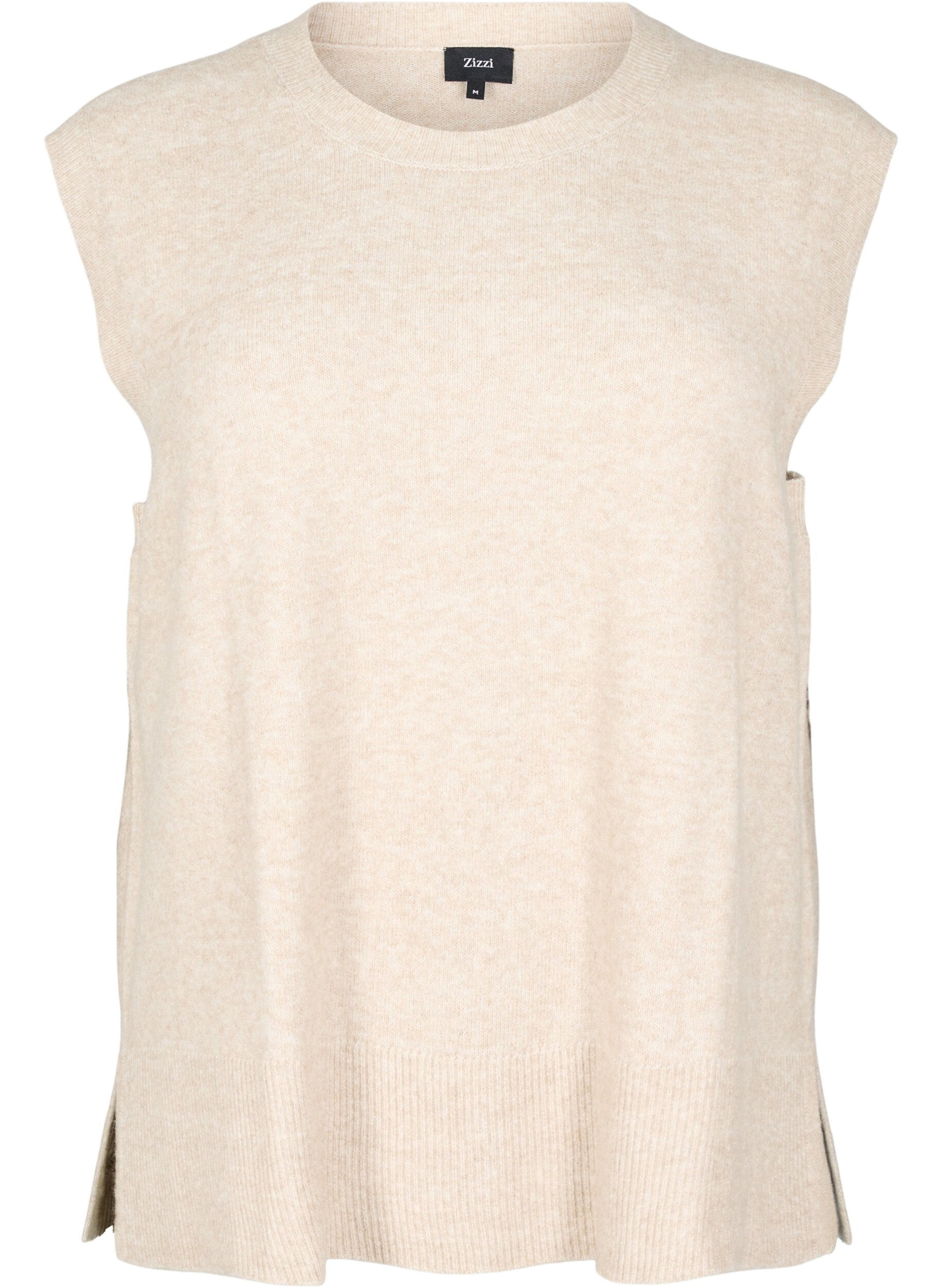 ZizziStrickweste mit Rippb&auml;ndern, Beige, Packshot image number 0