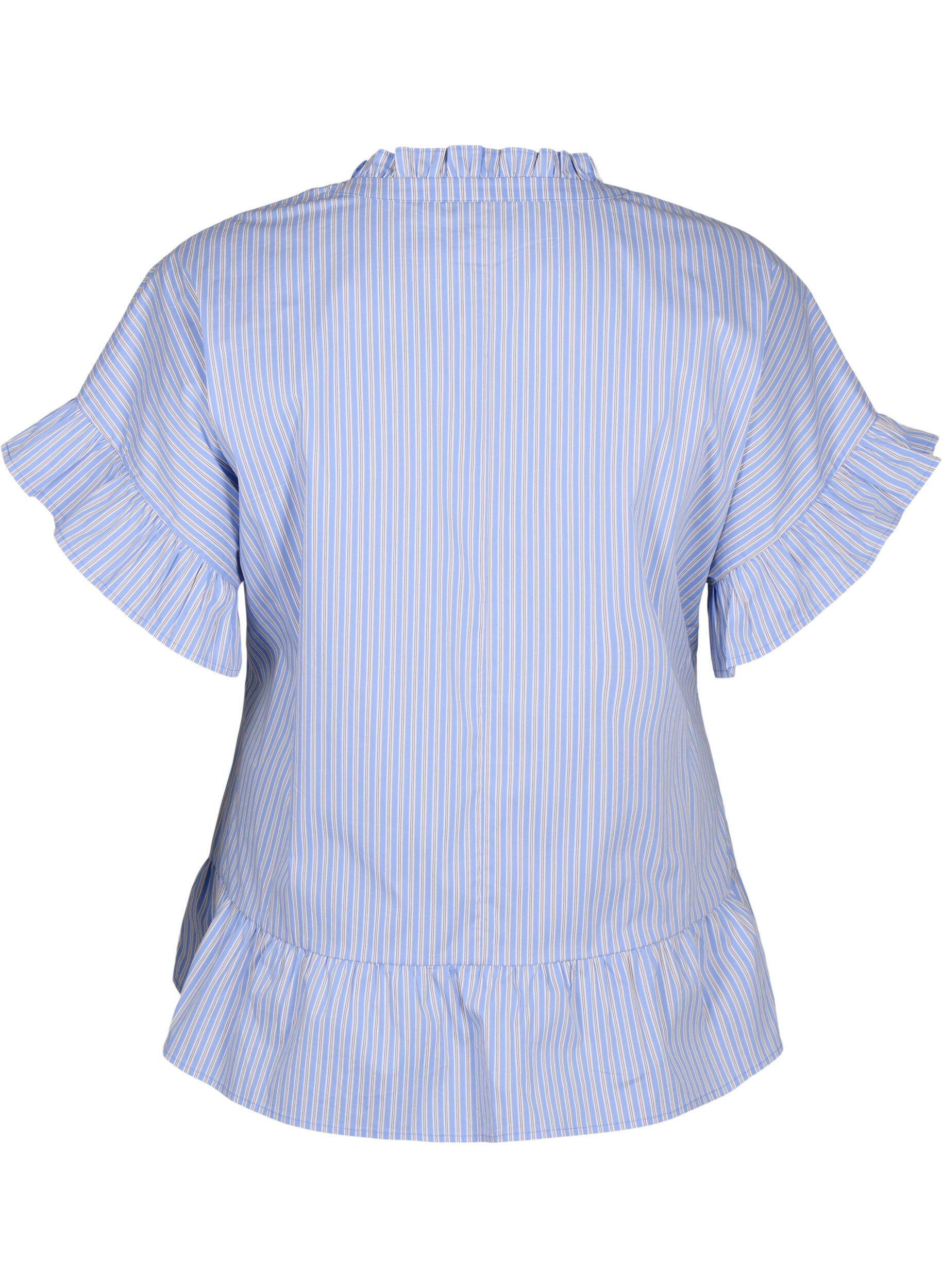 ZizziGestreifte Bluse mit Sch&ouml;&szlig;chen- und R&uuml;schendetails, Blue Stripe, Packshot image number 1