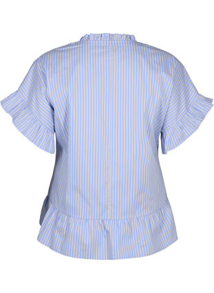 Gestreifte Bluse mit Schößchen- und Rüschendetails, Blue Stripe, Packshot image number 1
