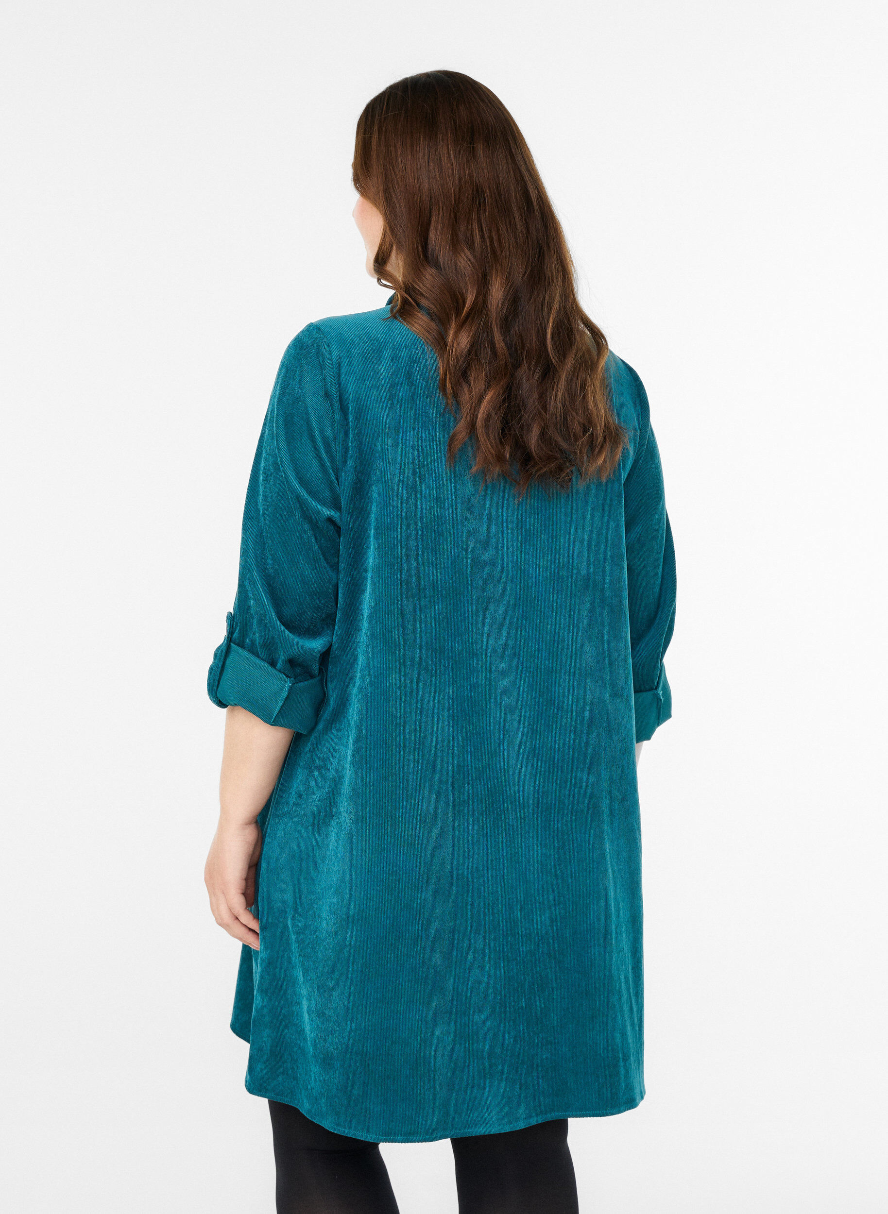 ZizziCordkleid mit Rei&szlig;verschluss und 3/4-&Auml;rmeln, Gr&uuml;n, Model image number 2