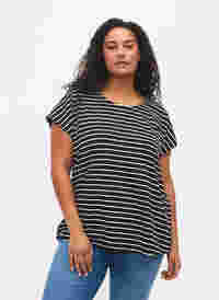 T-Shirt aus Baumwolle mit Streifen, Black W. Stripe, Model