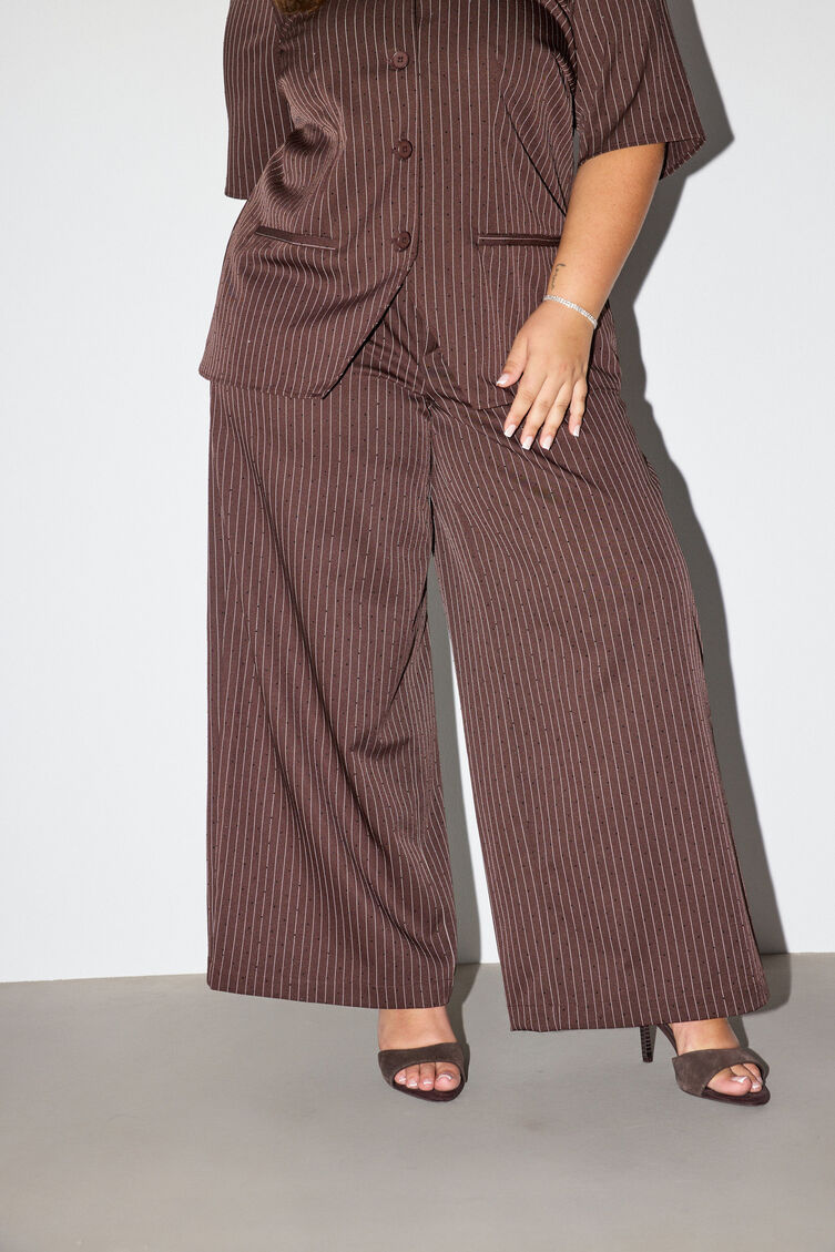Nadelstreifenhose mit Strasssteinen und weitem Bein, Braun, Model image number 2