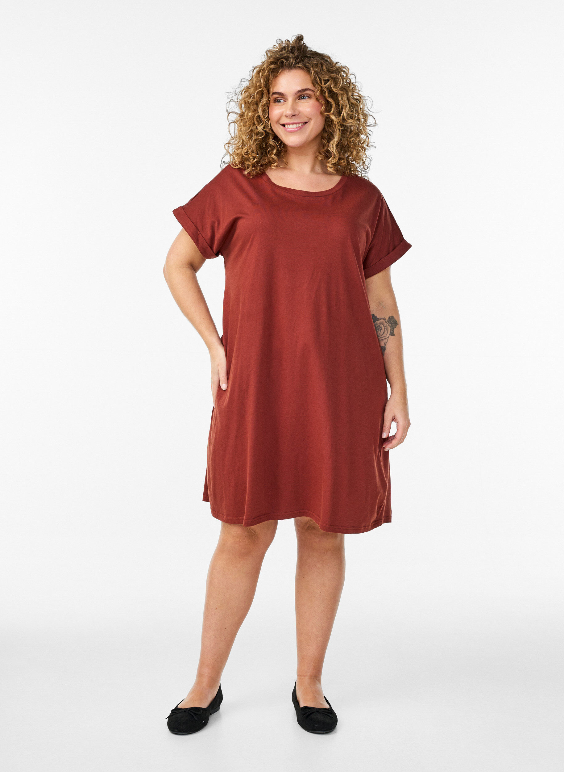 Zizzi2er-Pack T-Shirt-Kleid mit kurzen &Auml;rmeln, Orange, Model image number 1