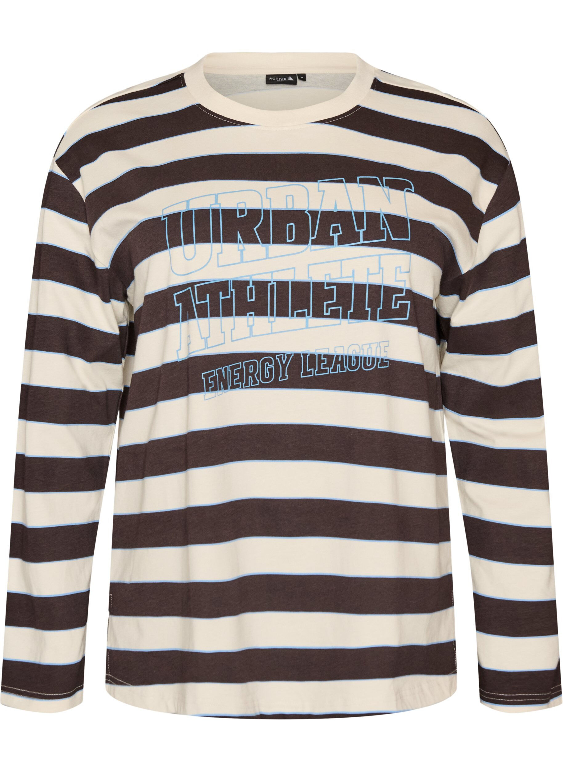 Gestreifte Bluse aus Jersey mit sportlichem Textprint