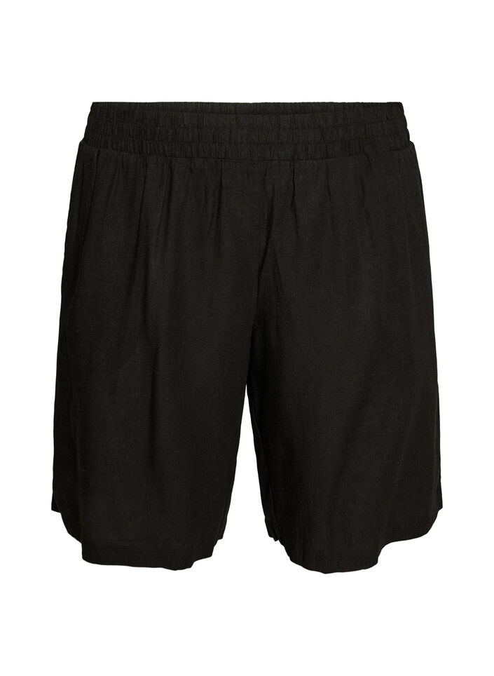 Hoch taillierte Shorts aus Leinen und Viskose, Schwarz, Packshot image number 0