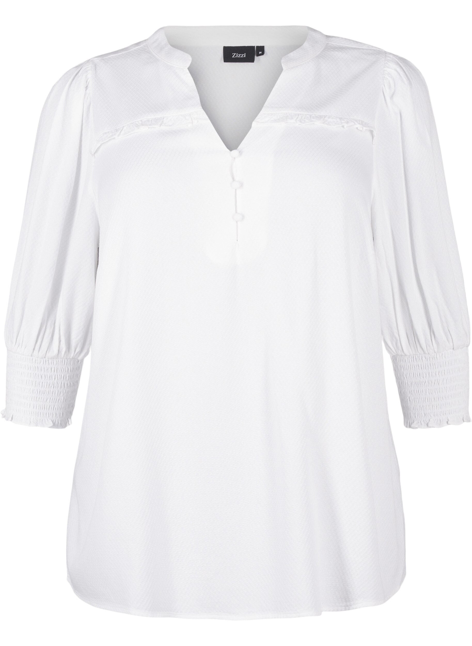 Zizzi Viskosebluse mit Smok- und R&uuml;schendetail, Bright White, Packshot image number 0
