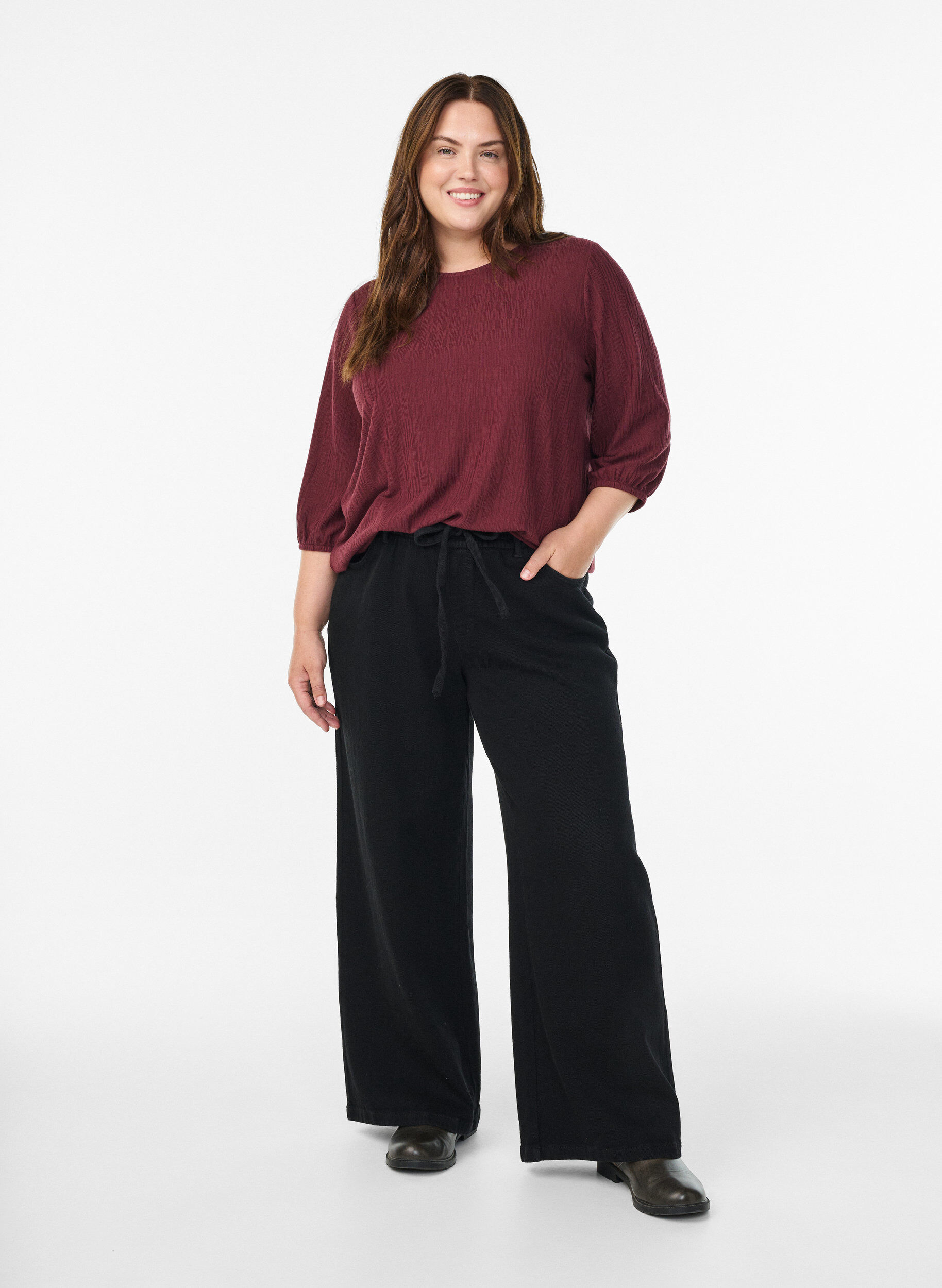 ZizziBluse mit Struktur und 3/4-&Auml;rmeln, Rot, Model image number 1